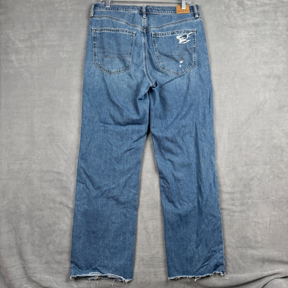American Eagle Low-Rise Baggy Straight Seamed Distressed Jeans Womens 8 Regular - Picture 11 of 12